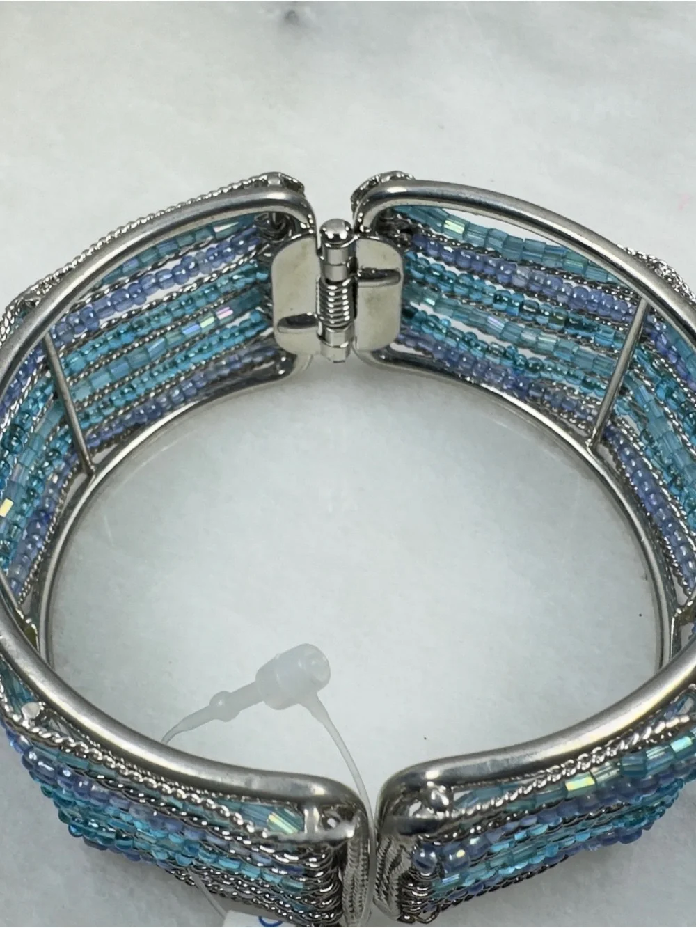 Silver-Tone Multi-Row Blue Beaded Cuff Bracelet